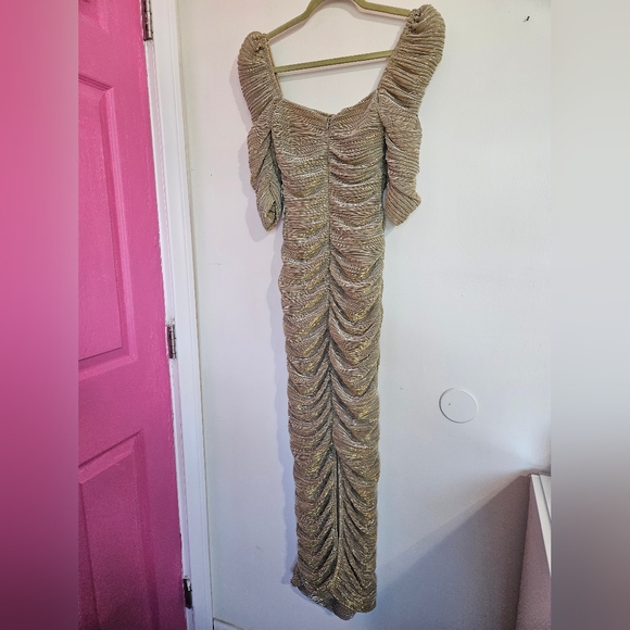 NEW Miss Circle Gold Ruched Maxi Dress - Picture 9 of 10
